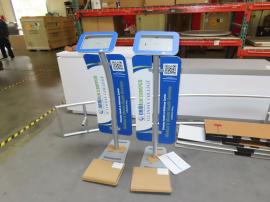 (2) MOD-1333 iPad Stands with Locking Clamshell, Sintra Wings, and Graphic Faceplate